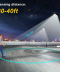 Ultra Bright 200W Solar Street Light Outdoor With 568 LED Beads 6500K Daylight 6000 Lumens IP65 showing sensing distance of 30-40ft