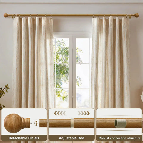 Wood Curtain Rod Set For Windows 72 To 144 Inches Adjustable Easy Install 1 Inch Diameter Heavy Duty Drapery Rod