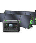 Massive 1843.2Wh LiFePO4 Portable Power Station With 2400W Peak Output, Powers Air Conditioners, Microwaves And More, Includes 2x200W Solar Panels For Quick Off-Grid Charging On The Go, shown with foldable solar panels.