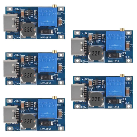 5-Pack Type C DC DC Boost Module With MT3608 Adjustable Step Up Converter Delivers 2A Output from 2V to 24V Input