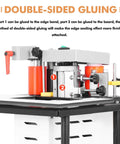 Portable Edge Bander Machine With Curve And Straight Sealing Adjustable Speed Double Sided Gluing Lightweight On The Go Tool For Desktop Or Job Site Edge Banding 110V displayed on a table