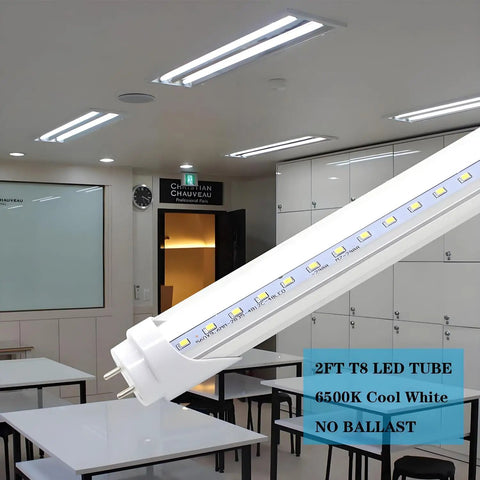 2Ft LED Light Tube Replacement for T8 T10 T12 fittings 8W 24 inch 1120 lumen 6500K cool white ballast bypass in office setting