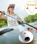 Close-up of Ten Piece Stainless Steel V Clips for Pool and Spa Accessories attached to kayak paddle, 10-pack highlighted