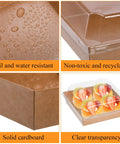 100 Pack Charcuterie Boxes With Clear Lids, 5.4 By 5 By 2.5 Inches Disposable Brown Square Food Containers for pastries and salads
