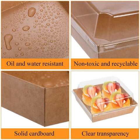 100 Pack Charcuterie Boxes With Clear Lids, 5.4 By 5 By 2.5 Inches Disposable Brown Square Food Containers for pastries and salads