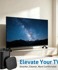 Eight Pack TV Stand Riser Blocks Provide Rock Solid Heavy Duty Adjustability For seamless stacking, black risers under a TV.