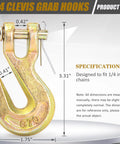Heavy Duty 1/4 Inch Chain Hooks Set With 3600 Lbs Working Load G70 Clevis Grab Hooks for Trailer Tow Truck Marine Use