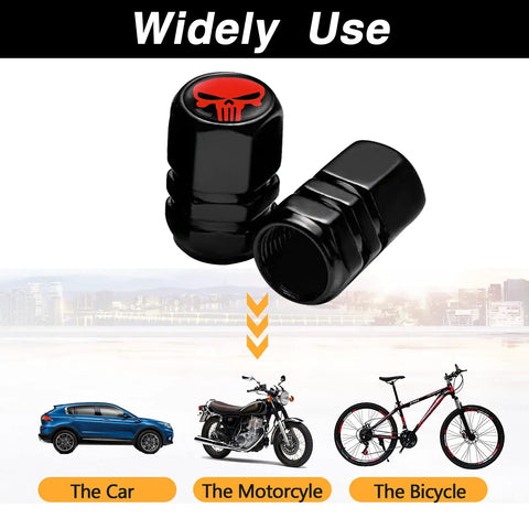 Skull Tire Valve Stem Caps Pack of 4 Dope Airtight Dustproof Covers for cars, trucks, motorcycles, SUVs and bikes universal fit red
