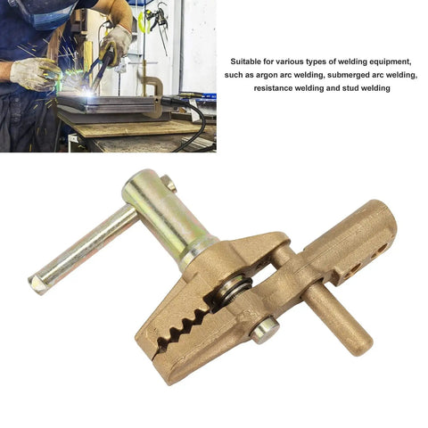 Super Heavy Duty 800A Grounding Brass Welding Clamp With Rubber Sleeve for secure grip during welding, highlighting brass material.