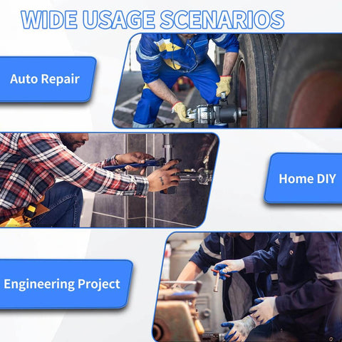 Collage of auto repair, home DIY, and engineering project illustrating usage scenarios for Half Inch Drive Impact Socket 22mm 6 Point Cr-Mo Deep Socket 78mm Length Heavy Duty Black Phosphide Finish Rust Resistant High Torque For Impact Wrenches And Metric Fasteners Built Tough For Pros.