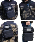 Compact Tactical Travel Sling Bag With Molle System Crossbody Shoulder Pack for Concealed Carry shown on person