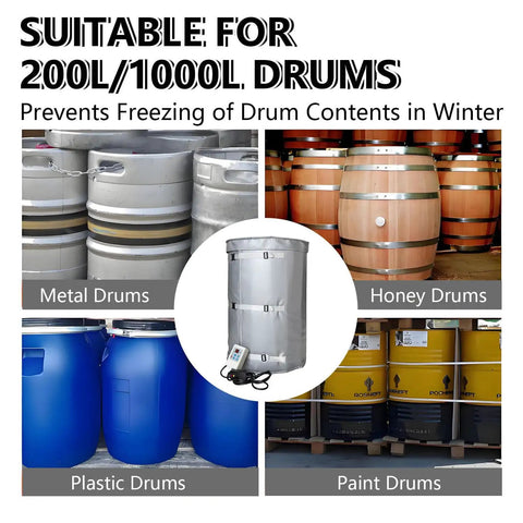 Industrial Oil Drum Heater Blanket With Adjustable Thermostat For 275 Gallon Tanks And Pipes snugly wraps around various drum types