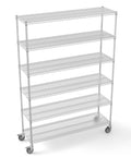 Built Like A Tank 6 Tier Wire Shelving Unit, 6000 Lbs Heavy Duty Metal Storage Rack with adjustable shelves and wheels.