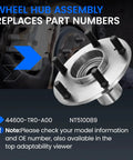Straight Up Heavy Duty Front Wheel Hub And Bearing Assembly Kit For Honda Civic 2012 To 2015 showing front view with detailed part number 44600-TR0-A00.