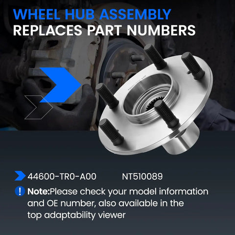 Straight Up Heavy Duty Front Wheel Hub And Bearing Assembly Kit For Honda Civic 2012 To 2015 showing front view with detailed part number 44600-TR0-A00.