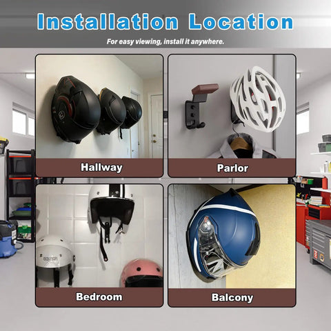 Heavy Duty Bike Helmet Wall Mount With Two Key Hooks Solid Wood Base And Steel Frame Rugged Gear Hanger displayed in various rooms