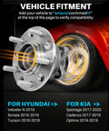 Rear Wheel Bearing Hub Assembly 2 Piece Set With ABS And 5 Lugs Direct Fit For Hyundai Sonata 2015 To 2019 in front of red car