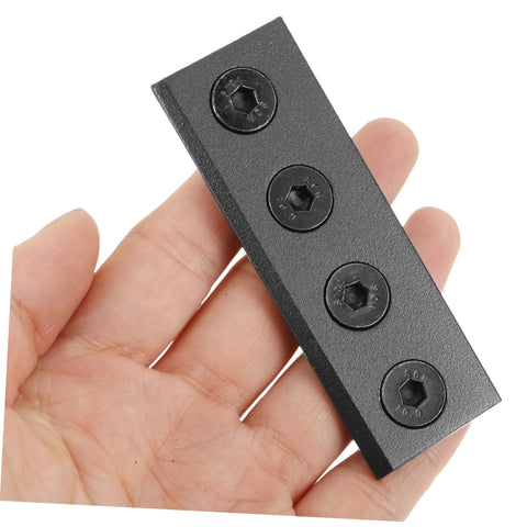 Hand holding Barn Door Track Connector Adapter Set For Smooth Easy Installation No Fuss Sliding Door Hardware with hexagonal fixing holes.