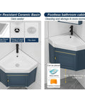 Modern Bathroom Vessel Sink Corner Mounted, 15" Bathroom Vanities Cabinet Sink Combo, ceramic basin with footless design.