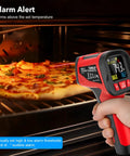 Digital Infrared Thermometer Gun With Probe For Non Contact Temperature Readings, Fast Laser Temp Gun For Cookin And Grillin On The Grill, Pizza Oven, Griddle And Meat, Adjustable Emissivity 0.1 To 1.0, 12:1 Distance To Spot, -40 To 1472 Fahrenheit in hand near pizza oven