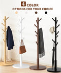 Freestanding Wooden Coat Rack With Eight Rounded Tip Hooks Three Adjustable Heights Hat And Coat Tree Stand For Entryway Hallway Bedroom Or Office Sturdy Brown Finish in four colors