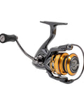 Real Smooth Spinning Fishing Reel Size 200 Decked Out With 10 Plus 1 Bearings And 6.2 To 1 Gear Ratio side view showcasing shallow spool and handle.