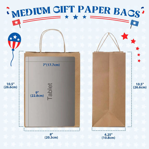 Brown Paper Bags 8x4.25x10.5 Inch 20 Pack With Handles Eco Friendly Kraft Gift Bags medium size comparison