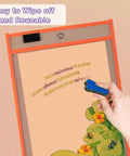 Colorful Dry Erase Pockets Set 6 Pack 10 By 13 Inch Reusable Plastic Sleeves for Classroom Use demonstration with text erasing