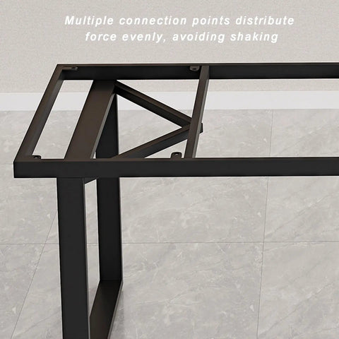 Close-up of Heavy Duty Removable Desk Legs With Two Tier Storage Shelves Slick Metal Table Frame, showcasing multiple connection points.