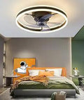 Low Profile Flush Mount Ceiling Fan With Lights 19.7 Inch Black Dimmable Modern Smart Ceiling Fan With Remote And App Control