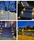 16 Pack Solar Deck Lights For Stairs And Fences Setting Those Sweet Backyard Vibes With A Dang Nice Warm White Glow Plus No Sweat Mounting and Zero Electric Bills, featured on steps and fences.
