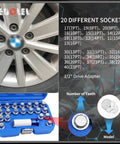 BMW Compatible 21 Piece Wheel Lock Nut Key Kit All In One Socket Tool Set case and sockets visible