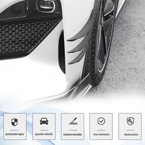 Universal Car Spoiler Canards Kit Front Bumper Lip Splitter Set Of Six Soft PVC Exterior Diffusers Glossy Black installed on car