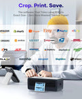Wireless 4x6 Bluetooth Thermal Label Printer For Small Business And Shipping Print From IPhone Android Windows MacOS Easy App Connectivity For Amazon FBA And Shopify Orders Compact Desk Friendly on desk with smartphone