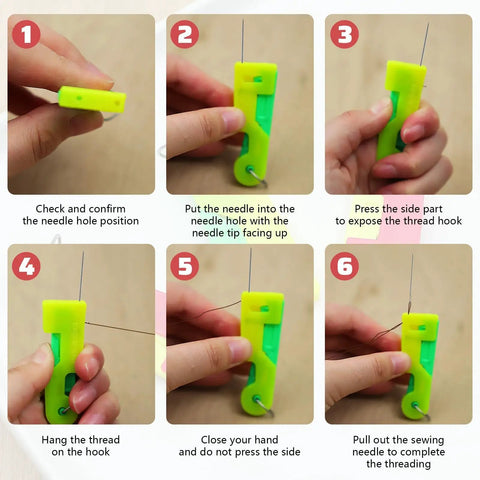 Step-by-step guide using Automatic Needle Threader Tool For Hand And Machine Needles 3 Pack, Easy One Press Threading Device