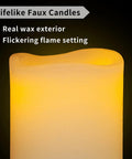 Close-up of ivory real wax flameless candle with flickering flame, part of Ivory Real Wax Flameless Candles Bundle With Remote And Timer Adjustable Brightness Battery Operated Pillars And Votives 8 Pack Including Four Pillars 3x4 And 3x6 And Four Votives Safe For Homes With Kids And Pets