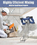 Boss Grade Heavy Duty Handheld Cement Mixer Portable Concrete Mixing Drill With 2100W Motor And Six Variable Speeds on a worksite.