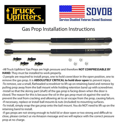 Gas Prop Installation Instructions with Truck Upfitters gas struts and mounting hardware for camper shells.