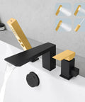 Shower Tub Faucet Fixture Combo Set With Brass Rough In Valve Body, Dope Matte Black Finish and Gold Details, Modern Look