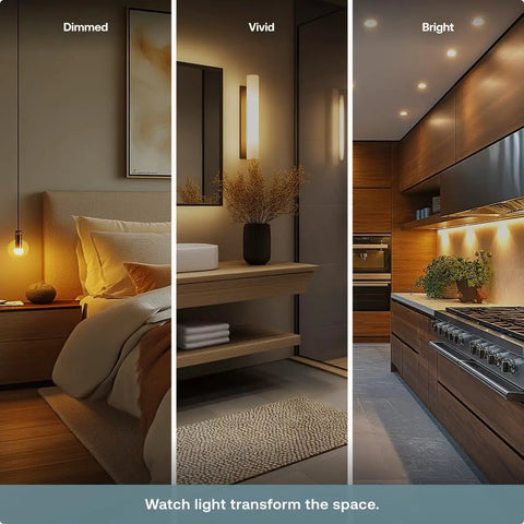 Game Changing Smart Dimmer Switch Crafted For Single Pole Circuits Featuring Effortless Wifi Linkup And Voice Commands Via Alexa Or Google Home showcasing dimmed, vivid, and bright lighting effects.