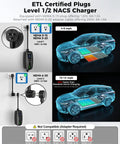 Diagram of Dual Voltage EV Charger For Tesla With App, Level 1 And Level 2 Portable Charger, NEMA plugs, 25 ft cable