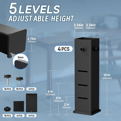 Adjustable Dorm Bed Risers Heavy Duty Steel Frame Built Different For Superb Stability Elevates Your Sleep Game dimensions and parts