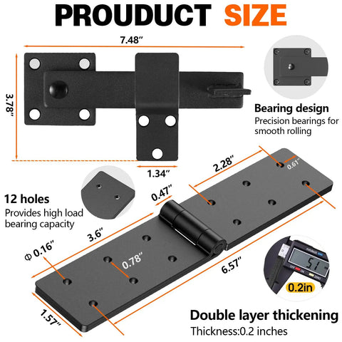Heavy Duty Gate Hinge and Latch Set 2 Pack, 270 Degree Full Swing for Wood Fence, Rust Resistant and Weatherproof Black Hardware, Keeps Gates From Sagging and Binding, Easy Install, Tough as Nails Built to Last for Fencing, black hinge with 12 holes, 7.48 in x 3.78 in