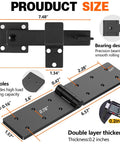 Heavy Duty Gate Hinges And Latch Set 4 Pack 270 Degree Full Swing Black T Hinges with precision bearings and size details.