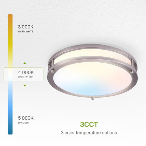 10 Inch Round Flush Mount Ceiling Light With 3 CCT Dimmable LED Fixture Energy Star ETL Listed Low Profile Double Ring Nickel