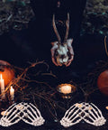 Six Pack Halloween Skeleton Hands Set Realistic Plastic Skeleton Hands for Spooky Decor Right and Left Hands with candles