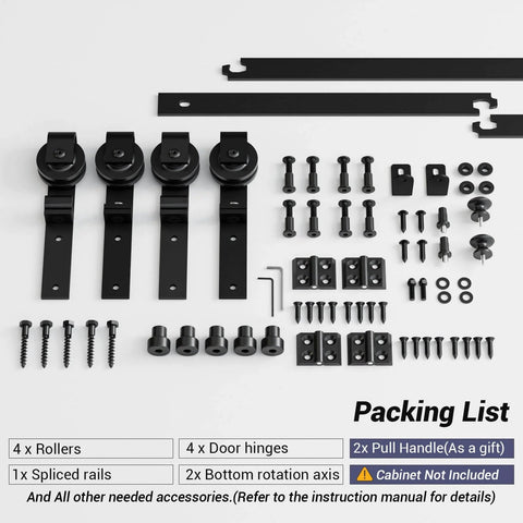 Mini Bifold Barn Door Hardware Kit 72 Inch Sliding Track For Four Doors In Frosted Black Carbon Steel Heavy Duty Bearings