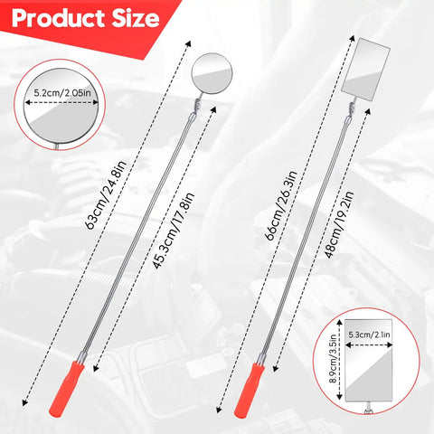 Image showing Two Pack Pro Grade Flexible Inspection Mirror Set With 360 Degree Rotation Bendable Square And Circular Mirrors.