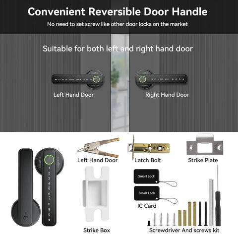 Smart Lever Door Lock With Fingerprint And Keyless Entry, Tuya App Control, Bluetooth touchscreen digital door knob parts