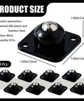 No Sweat Self Adhesive 360 Universal Swivel Mini Caster Wheels in black ABS plastic; pack of 8, 1.02in size.